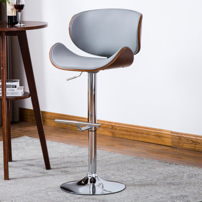 Modern Contemporary Swivel Gray Bar Stool With Walnut , Adjustable Height, Curved Armrest, 21"L X 21"D 36 - 44"H Finished , Metal Main Material, American Design