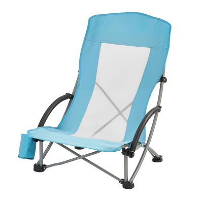 Folding Beach Chair, High Back Camping Chairs for Adults, with Cup Pocket, Mesh Back, Carry Bag, Portable Extra Wide Seat Chair 330 lbs Heavy Duty Support, for Outdoor, Camp, Light Blue