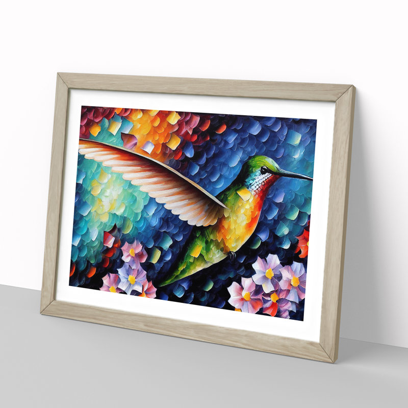 Hummingbird Vol.4 Abstract - Single Picture Frame Painting, 46cm H x 64cm W x 2cm D, Oak