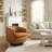 Upholstered Light Brown Faux Leather Swivel Barrel Chair Recessed Arms With Solid Wood Base-1574842063