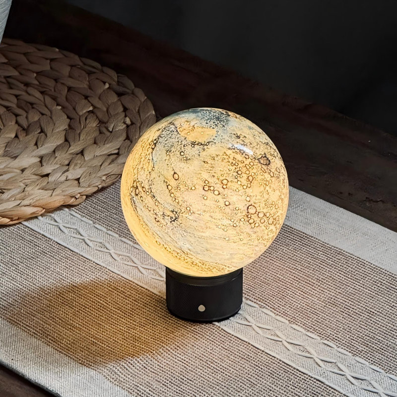 Lampe de table globe en verre soufflé à la main, lampe de chevet décorative sans fil rechargeable avec DEL à intensité variable
