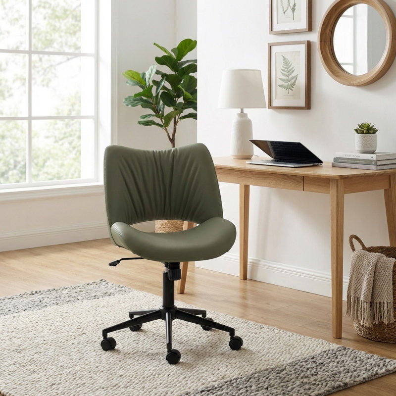 Alleyna Swivel Upholsterd Desk Chair Armless Office Chair Computer Task Chair, Olive Green