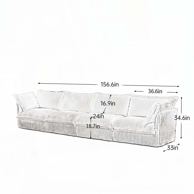 Canapé 4 places avec accoudoirs souples, assise profonde, Crème, crème