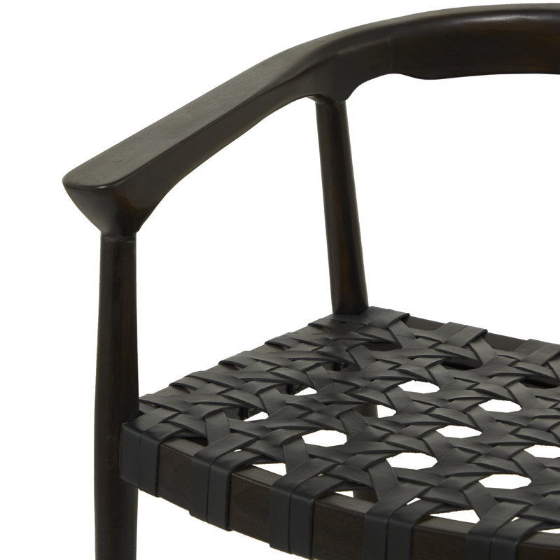 Contemporary Teak Wood Woven Round Chair, Dark Brown