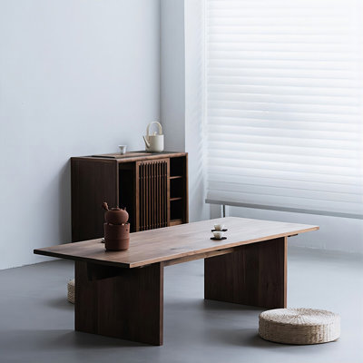 Table basse rectangulaire en bois massif noyer foncé