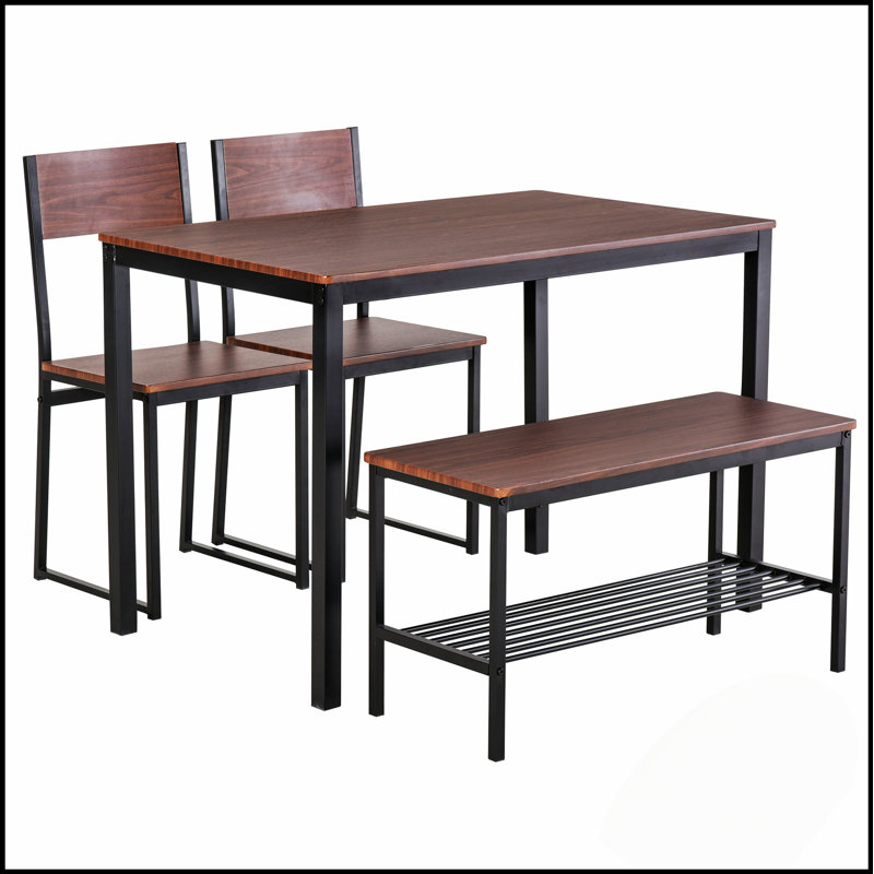 Ensemble de table de salle à manger 4 pièces avec banc et rangement, structure en acier durable pour les espaces compacts et les repas de famille