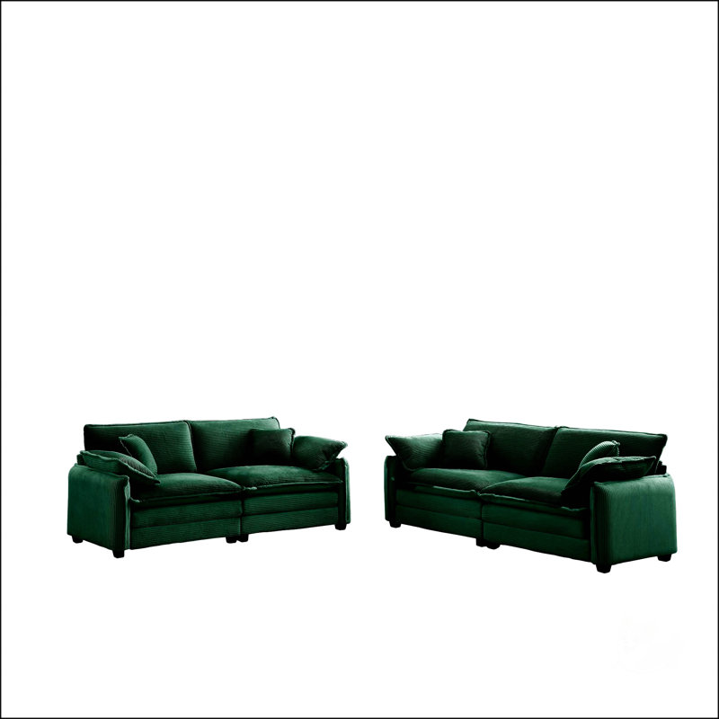 Ensemble de canapé de salon moderne deux pièces, Velours côtelé vert