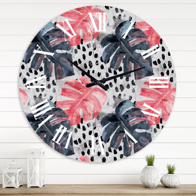 Horloge murale colorée Monstera On Rough Brush Strokes I
