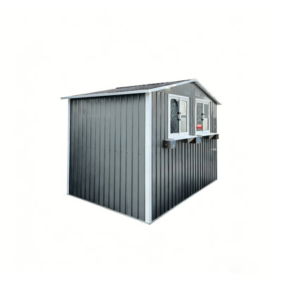 Remise de rangement extérieure en métal 6 pi x 9 pi avec fenêtre et support à fleurs, maisonnette de jardin grise