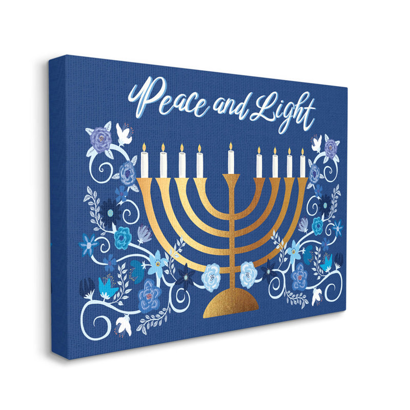 Peace and Light Floral Hanukkah Menorah, reproduction d'art sur toile par Darlene Seale, H 30 po x l 40 po x P 1,5 po