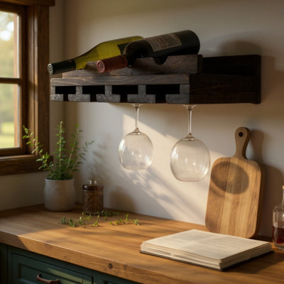 Rustic Luxe Wall Mounted Wine Rack With Glass Holder by Ophelia & Co.