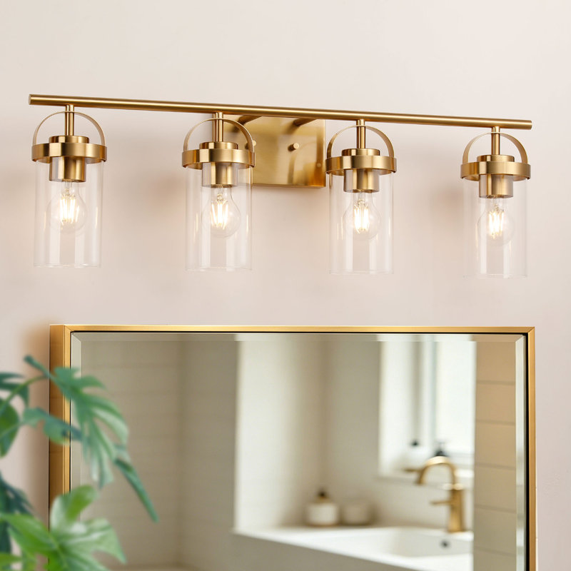 Luminaire pour meuble-lavabo de salle de bain 4 lumières en laiton clair 32 po Billie, 4 lumières