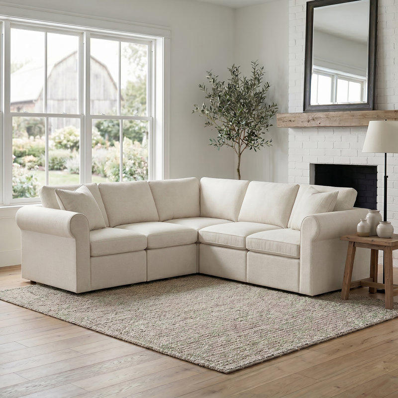 Canapé modulaire en coin rembourré en L 5 pièces Lockheart, Polyester beige