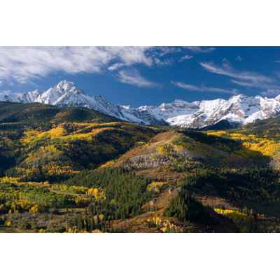 Autumn Aspen And Snow Mountains - Wrapped Canvas Print