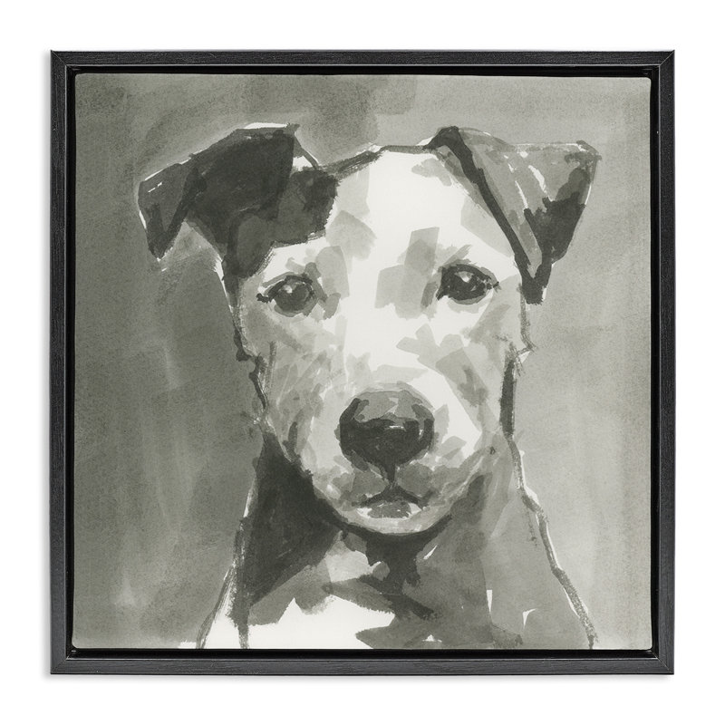 Chien discret avec une expression silencieuse, H 18 po x l 18 po, Cadre flottant noir de jais