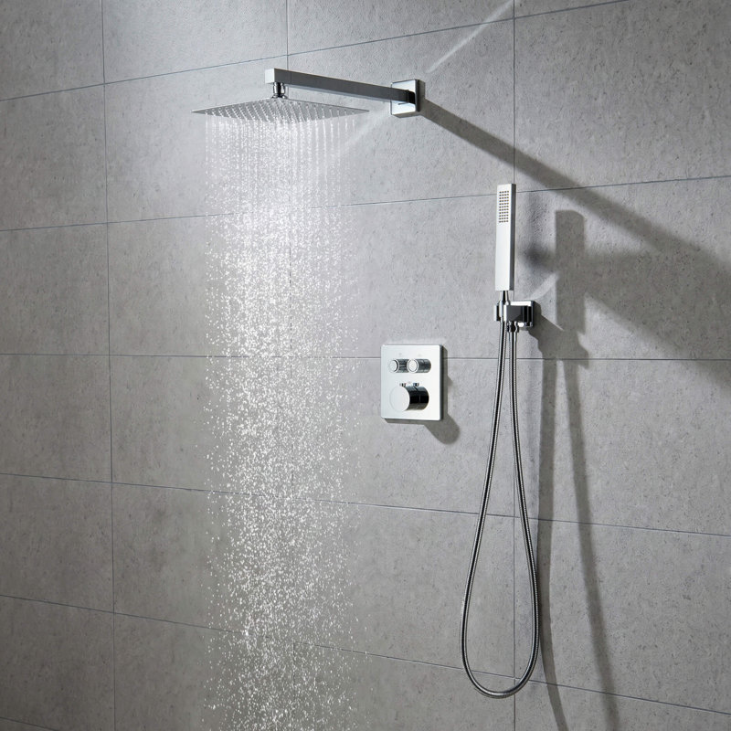 Cube 2-Function Thermostatic Complete Shower Faucet Set, Chrome