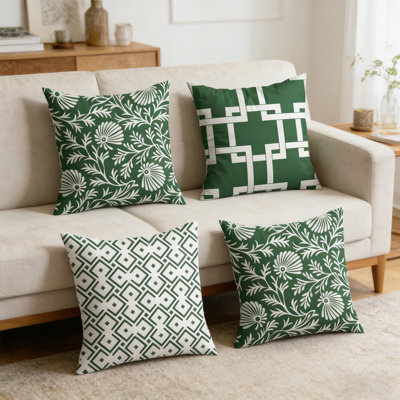 4-Pack Green Botanical Decorative Throw Pillow Cover For Home Sofa, Sofabed, Bed - 18*18 Inch Modern Rainforest Style Pattern Polyester Throw Pillow Cover (Filler Not Included)