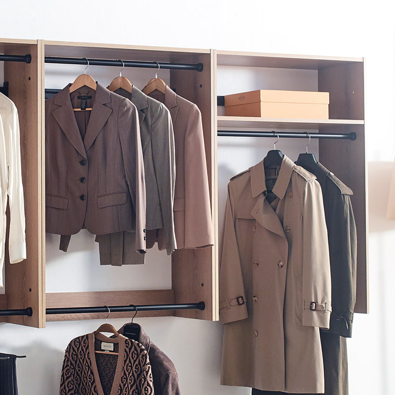 Devi Oak Wall Mounted Wood Closet System, Oak Wood