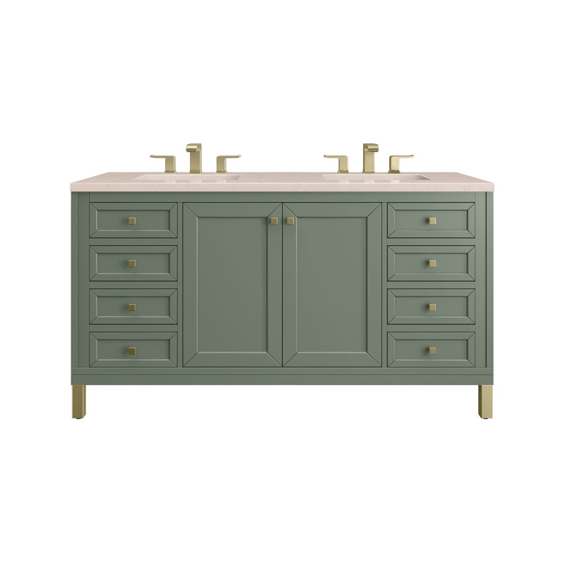 Ensemble de meuble-lavabo double 60 po Chicago, Céladon fumé, Perle jasmin éternelle, 8 po