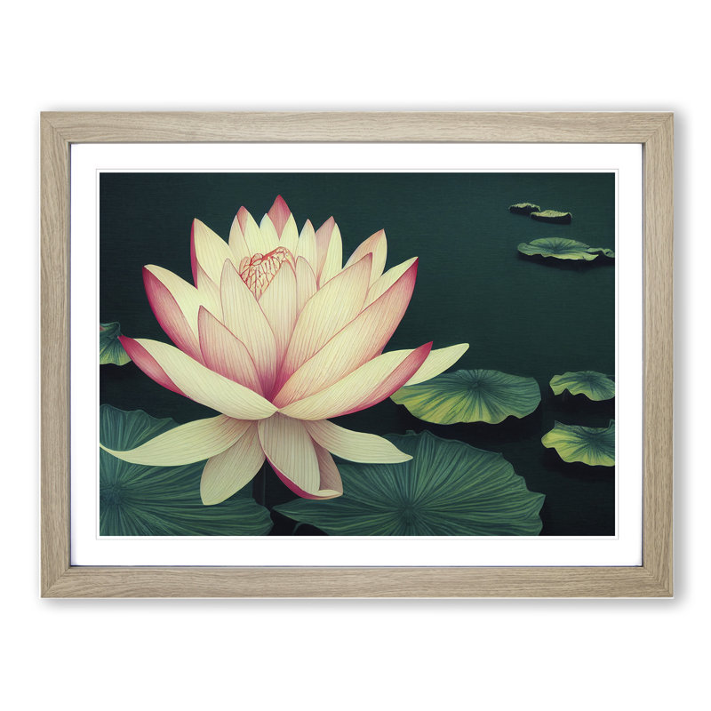 Victorious Lotus Flower - Framed Print, 25cm H x 34cm W x 2cm D, Oak