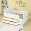 Lit double en bois avec tiroirs intégrés, escalier de rangement et éclairage DEL-798506190