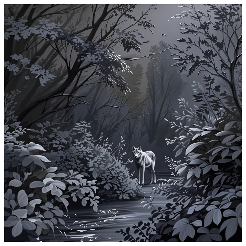 Loup gris dans une housse de couette forêt, Grand lit