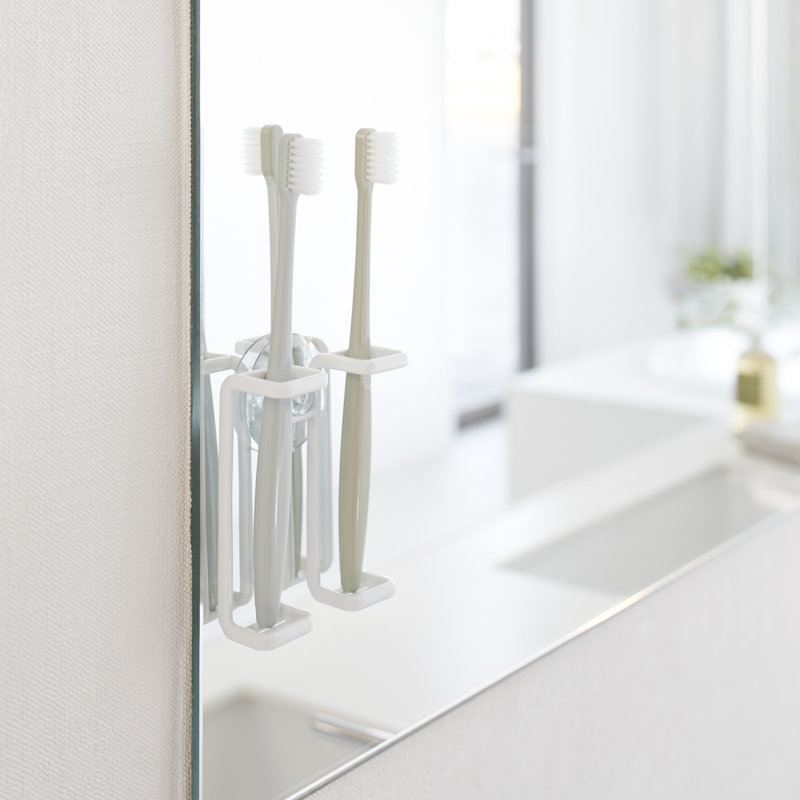White Steel Minimalist Dual Toothbrush Holder