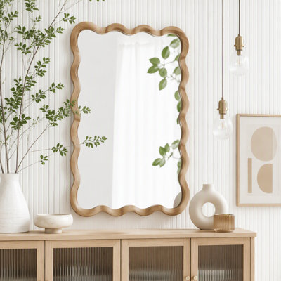 Wavy Rectangle Solid Wood Frame Decorative Mirror