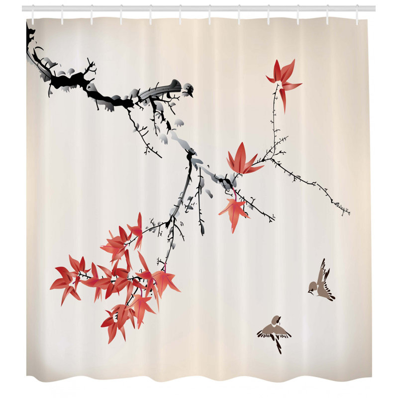 Ensemble de rideau de douche japonais + crochets, H 84 po x l 69 po, Rouge