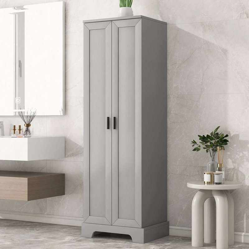 Armoire de rangement avec deux portes pour salle de bain, bureau, tablette réglable, panneau de fibres à densité moyenne, gris