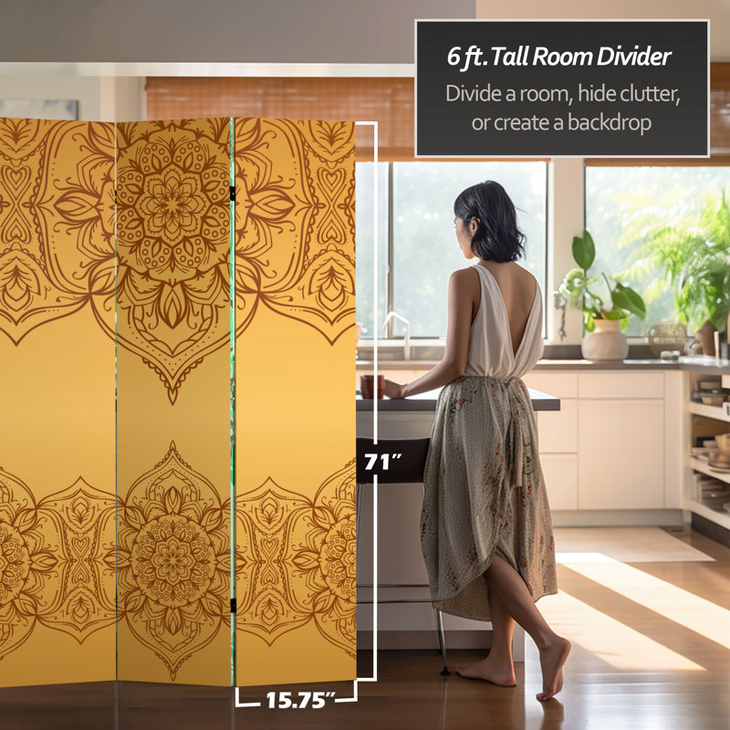 47.25'' 3 - Panel Folding Room Divider, Gold