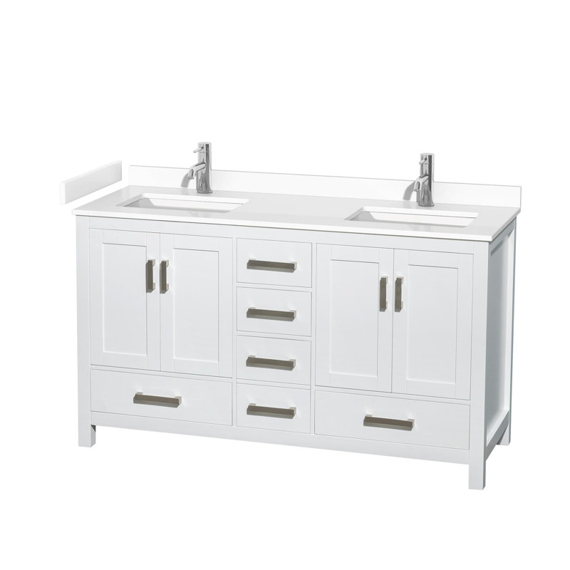 Sheffield 60" Freestanding Double Bathroom Vanity with Cultured Marble Top, White Cultured Marble, White