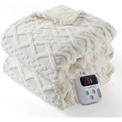 Jeté chauffant - Jeté en sherpa épais et touffeté avec 10 niveaux de chauffage et 10 réglages de temps, jeté chauffant certifié ETL