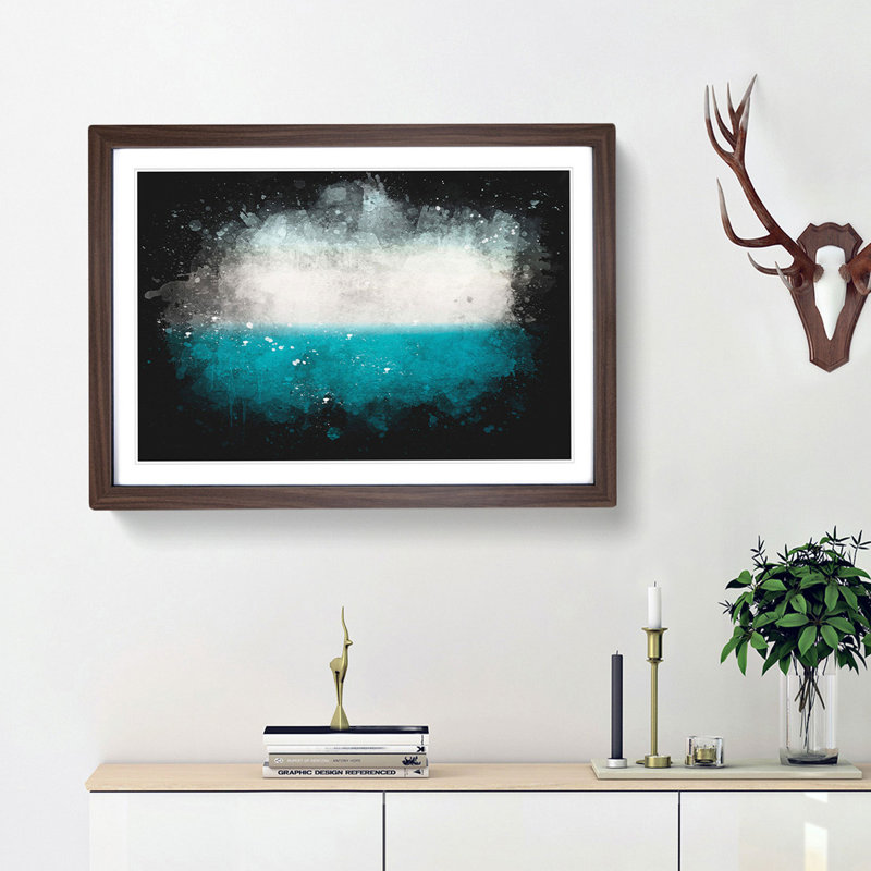 Sky On Top Of The Ocean - Picture Frame Graphic Art, 33cm H x 45cm W x 2cm D, Walnut Framed