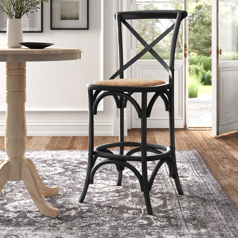 Tabouret en bois d'orme massif avec siège en rotin Kelseyville, Gris délavé