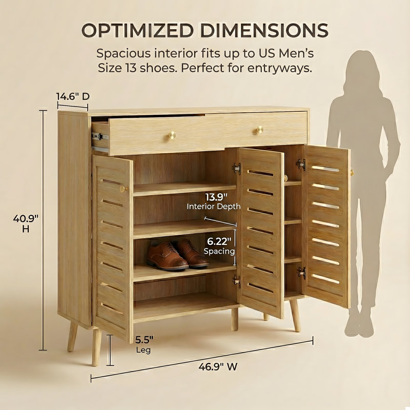 Modern Shoe Cabinet with Adjustable Shelves – Durable, Spacious Storage, Oak Wood