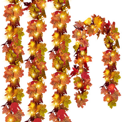 4-Pack Artificial Fall Maple Leaf Garland for Thanksgiving, Halloween & Seasonal Home Decor