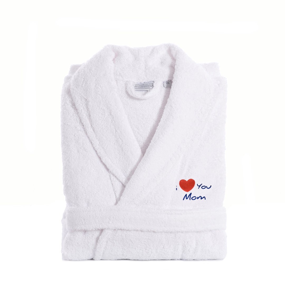 I Love You Mom Embroidered 100% Turkish Cotton Terry Cloth Bathrobe Linum Home Textiles
