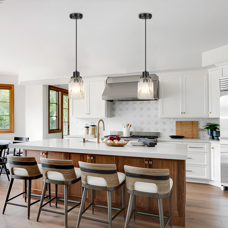 1-Light Glass Modern Pendant Light(Set Of 2), Matte Black