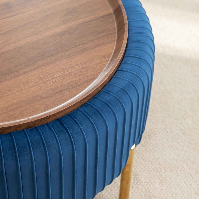 Miajah Upholstered Round Storage Ottoman, Blue