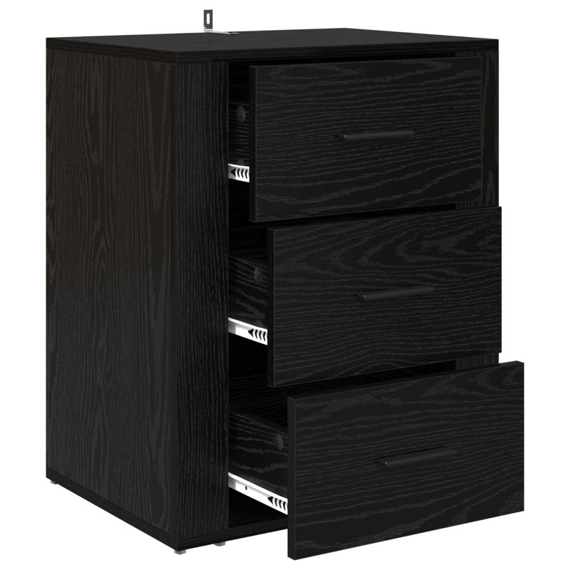 35cm W Manufactured Wood Bedside Table, Black Oak