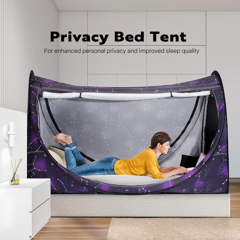 Dark Purple Polyester Pop-Up Privacy Bed Canopy Twin Size