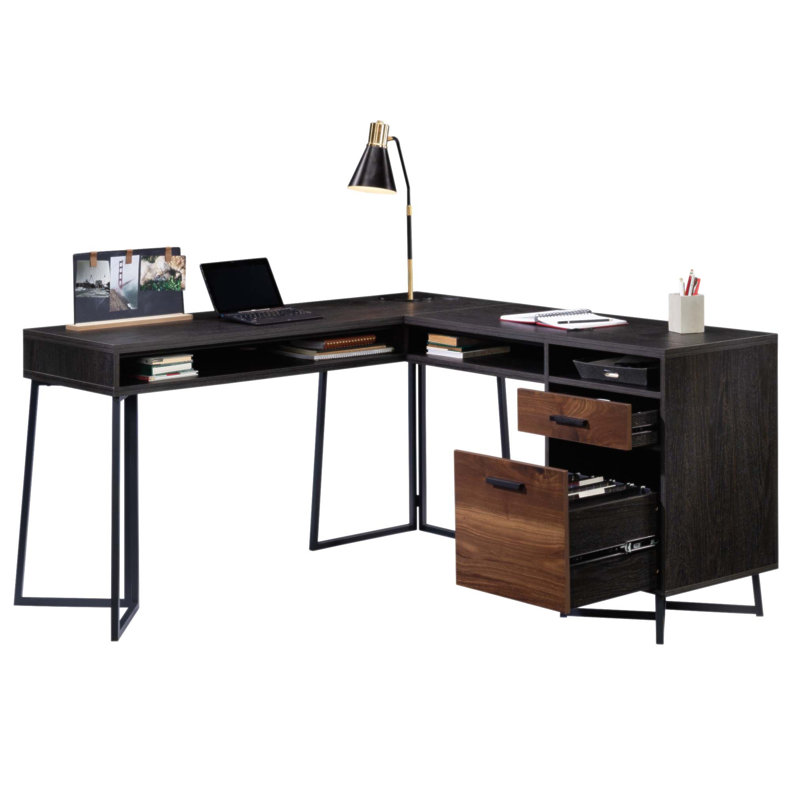 Bureau en L avec rangement spacieux et fabrication durable, parfait pour les bureaux à domicile et les jeux