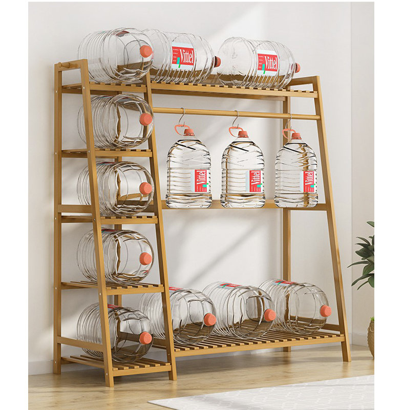 Tablette à vêtements en bambou de luxe avec tringles de suspension et paniers de rangement