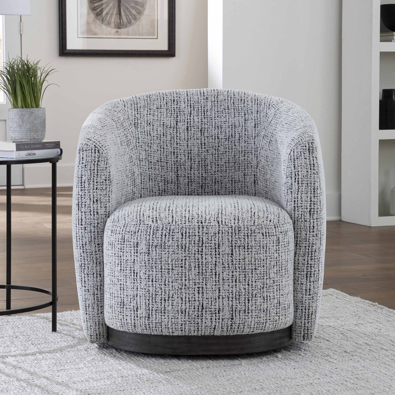 Fauteuil demi-tonneau pivotant rembourré avec base en bois, fauteuil d'appoint moderne - entièrement assemblé, Belladone