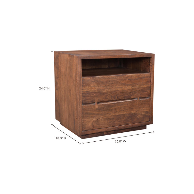 Rustic Brown Mango Wood 26" Nightstand with Iron Base