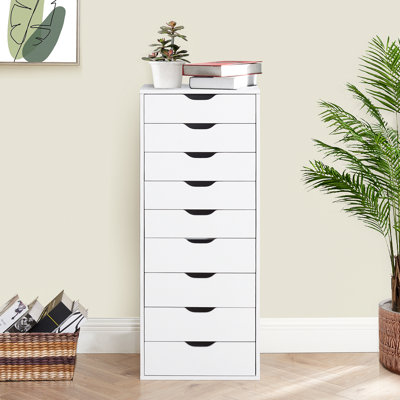 Tall Narrow 9-Drawer Wooden File Cabinet, 13.8" Wide Vertical Storage Tower with Smooth Glide Drawers, Modern Home Office Filing Cabinet, Heavy Duty, Strong Capacity for Documents & Supplies
