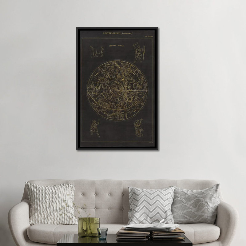 Costellazioni i, impression sur toile tendue, H 26 po x l 18 po x P 1,5 po, Toile avec cadre noir, Pas de tapis