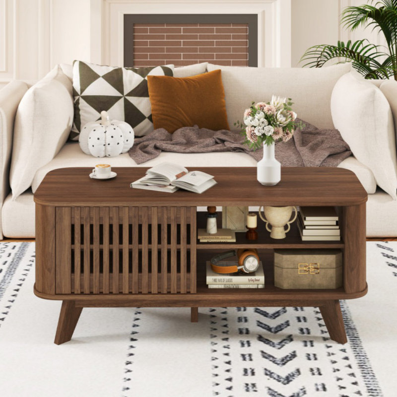 Table basse rectangulaire avec rangement et tablettes réglables