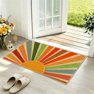 Tapis de porte antidérapant et lavable Rainbow Sun Welcome